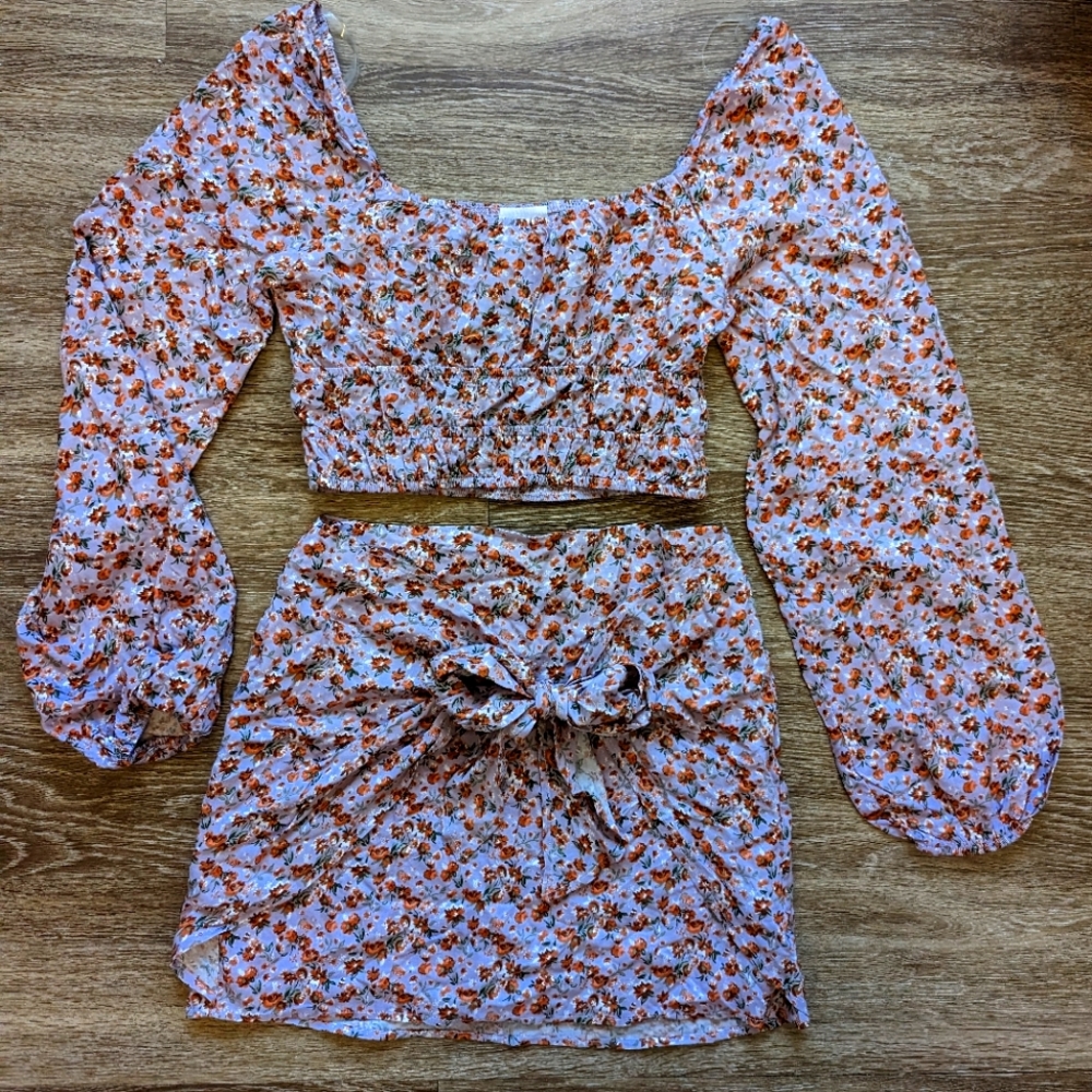 Lelis Collections Bell Sleeve Soft Girl Barbie Floral Summer Two Piece Set